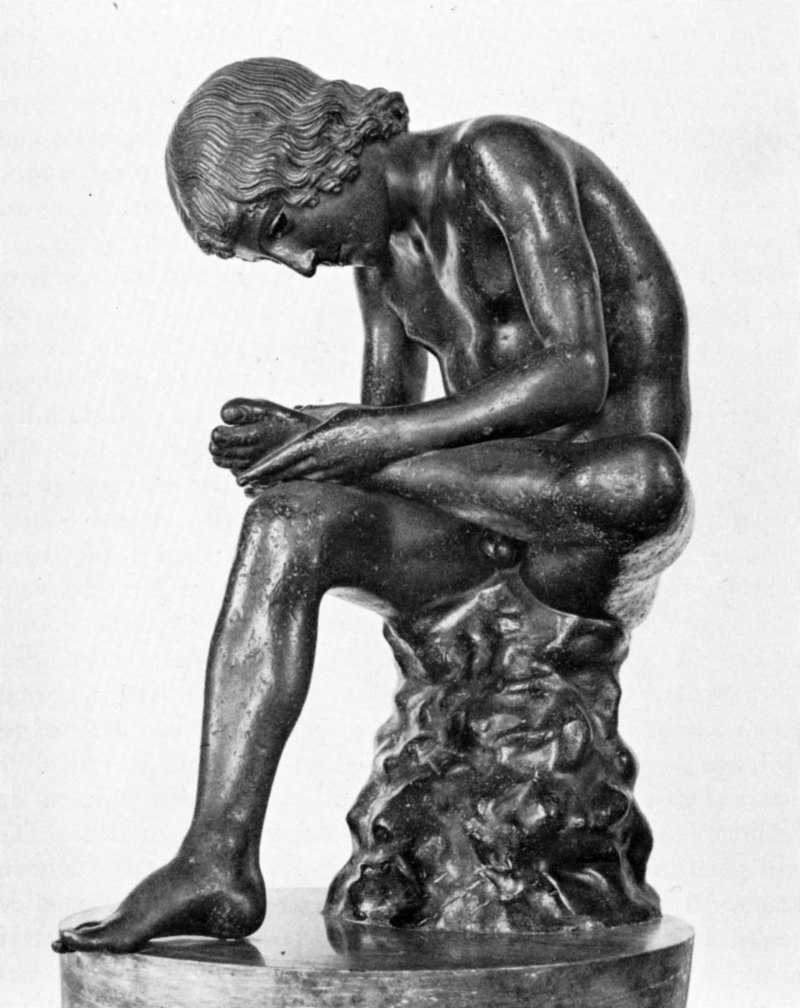 Abb. 1: Sog. Kapitolinischer Dornauszieher, 1. Jh. v. Chr., Bronze, 0,73 m (ohne Plinthe), Kapitolinische Museen, Rom. In: Werner Fuchs: Die Skulptur der Griechen, München 1983, Abb. 316.